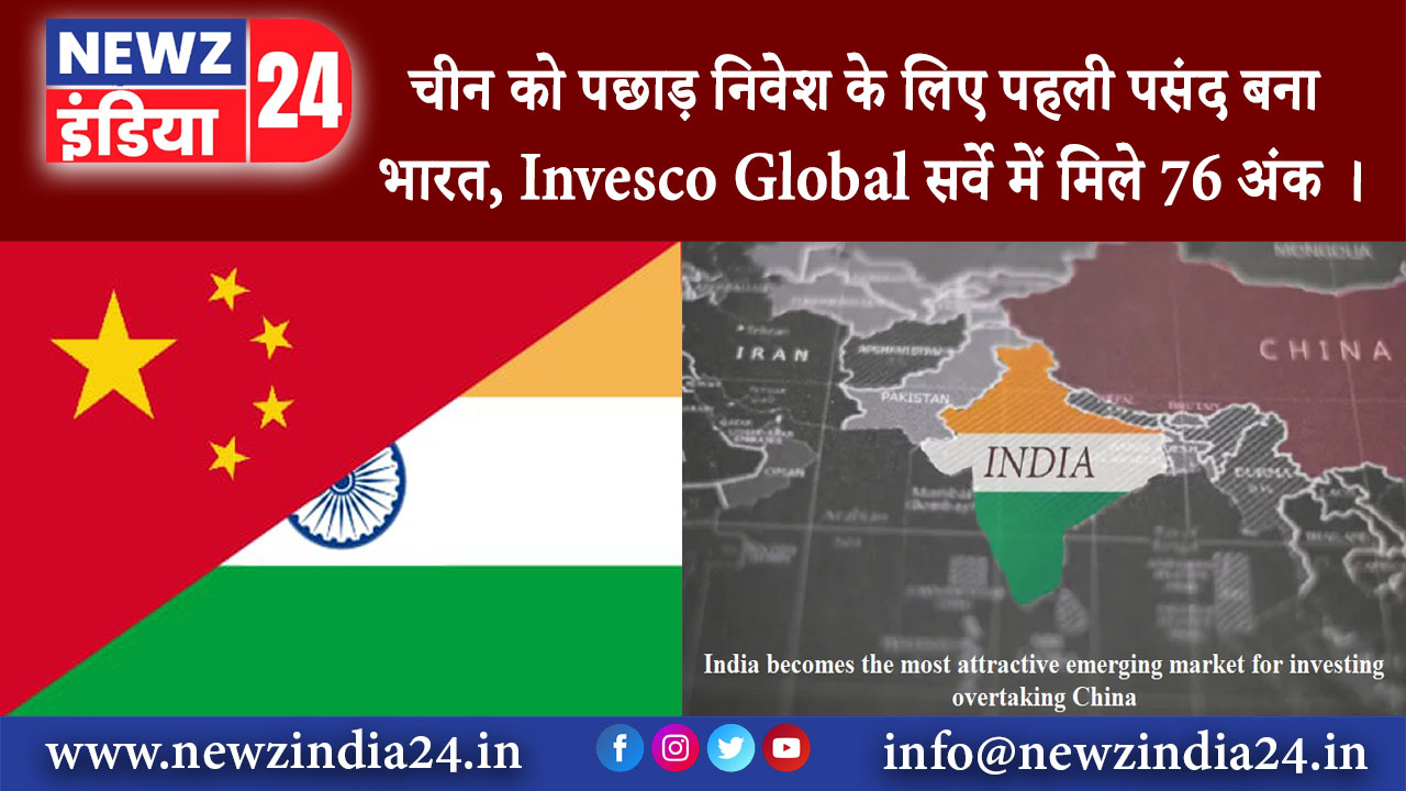 दिल्ली – चीन को पछाड़ निवेश के लिए पहली पसंद बना भारत, Invesco Global सर्वे में मिले 76 अंक ।