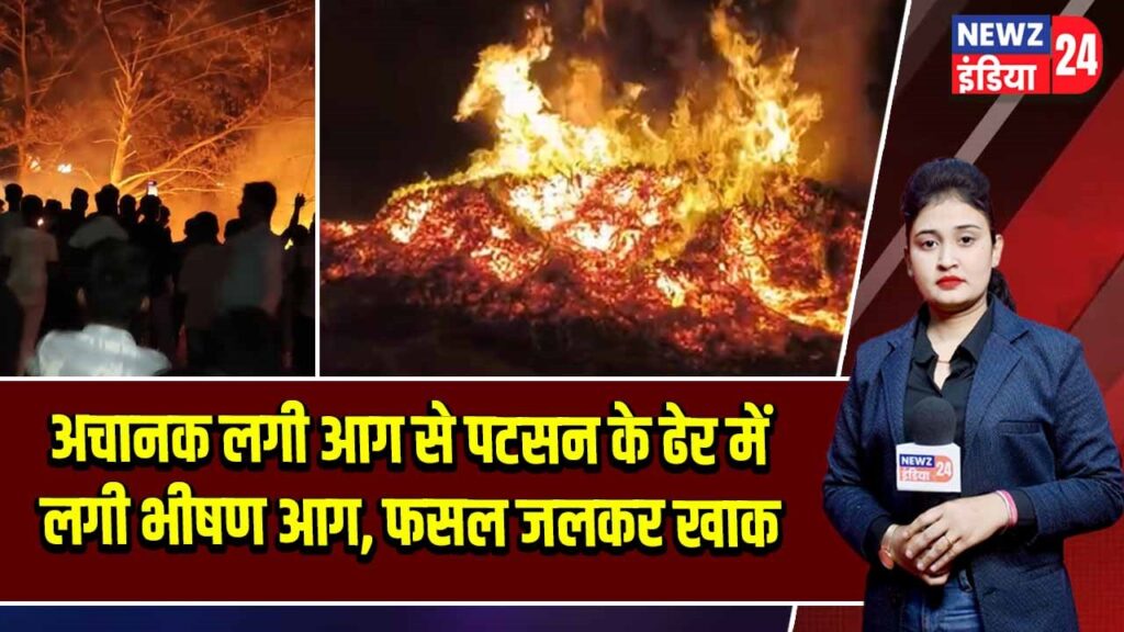 अचानक लगी आग से पटसन के ढेर में लगी भीषण आग, फसल जलकर खाक 