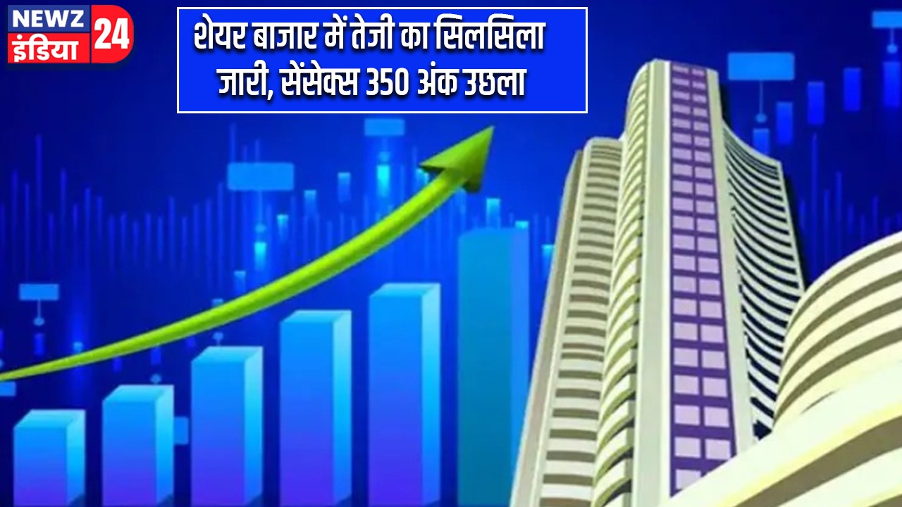 शेयर बाजार में तेजी का सिलसिला जारी, सेंसेक्स 350 अंक उछला |