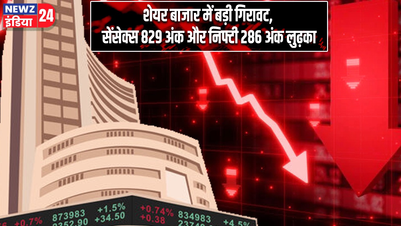शेयर बाजार में बड़ी गिरावट, सेंसेक्स 829 अंक और निफ्टी 286 अंक लुढ़का